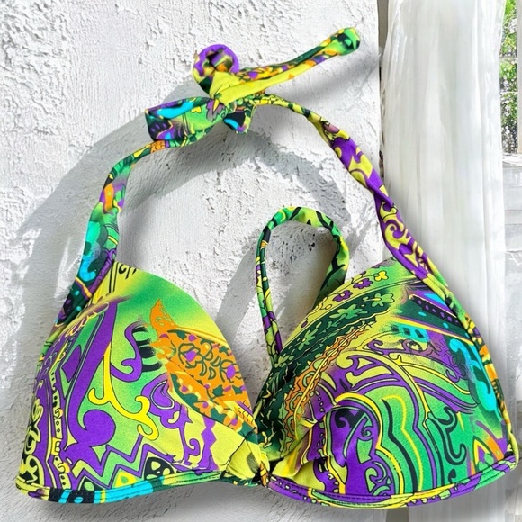90s y2k halter bikini top - retro festival swimwear 8 rave psychedelic - Picture 1 of 5